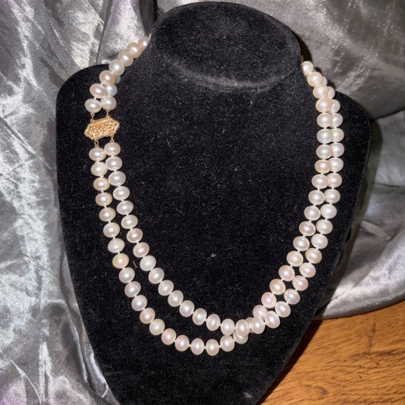 14k gold Huge box clasp CPollack Relios Pearls Double Strand Creamy White Cp - Picture 2 of 5